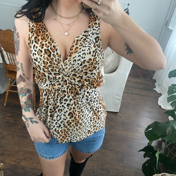 Vintage Y2K cheetah print twist from tank top size m - Picture 2 of 6